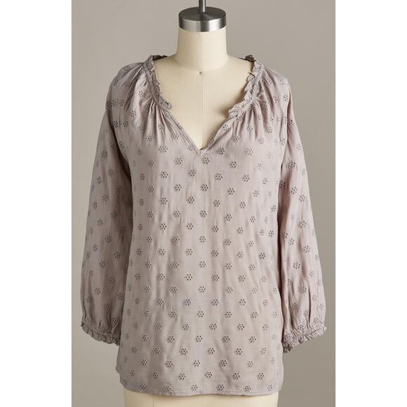 Sundance Dylan Eyelet Women's Blouse Top Shirt Gray Medium Boho Lace Romantic - Picture 2 of 6